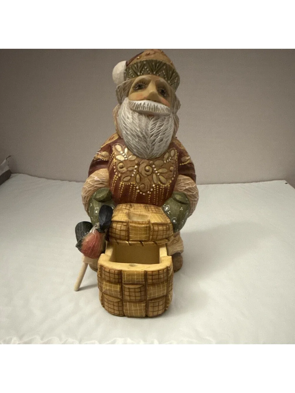 G. DeBrekht Bird Keeper Santa Figurine, Gift Giver Series, Ltd Ed 2003 Wood